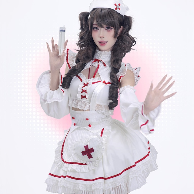 ナースモチーフ フリルドレスセット｜エプロン付き 地雷系・サブカル系 コスチュームワンピース｜天使と悪魔