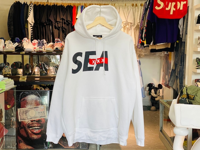 WIND AND SEA x GOD SELECTION XXX SEA LOGO PRINT HOODIE WHITE LARGE 100JL1565