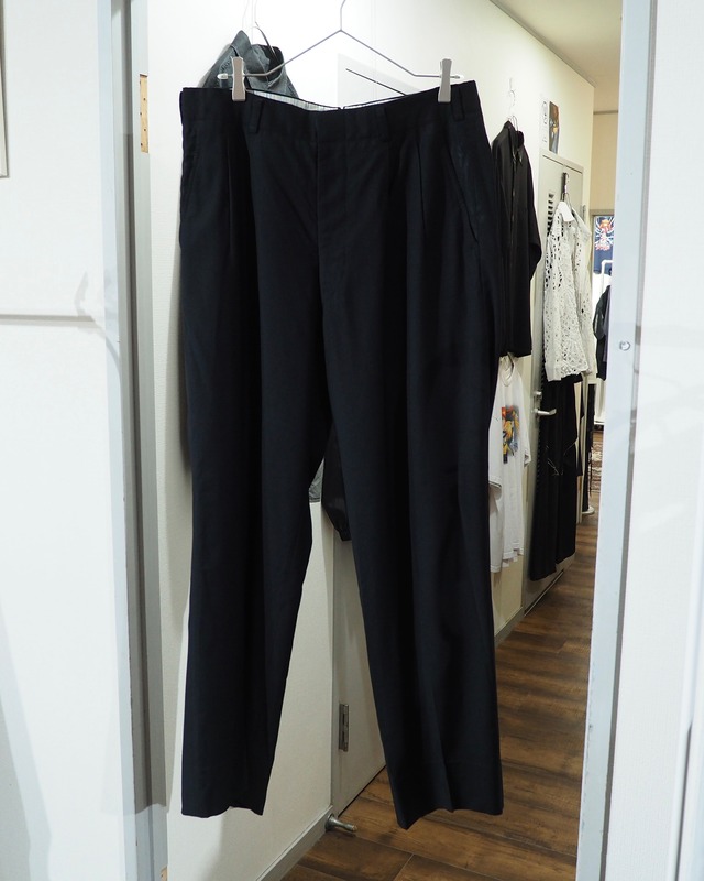 " 鈍艶 " Black Shiny Vintage Wool Wide Slacks Pants