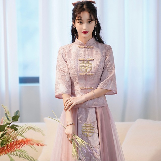ピンク チャイナ ロングドレス