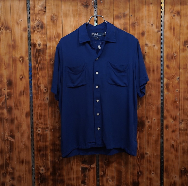 ralphlauren classic fit フィッシング レーヨン 開襟シャツ S/ラルフローレン オープンカラーシャツ ネイビー