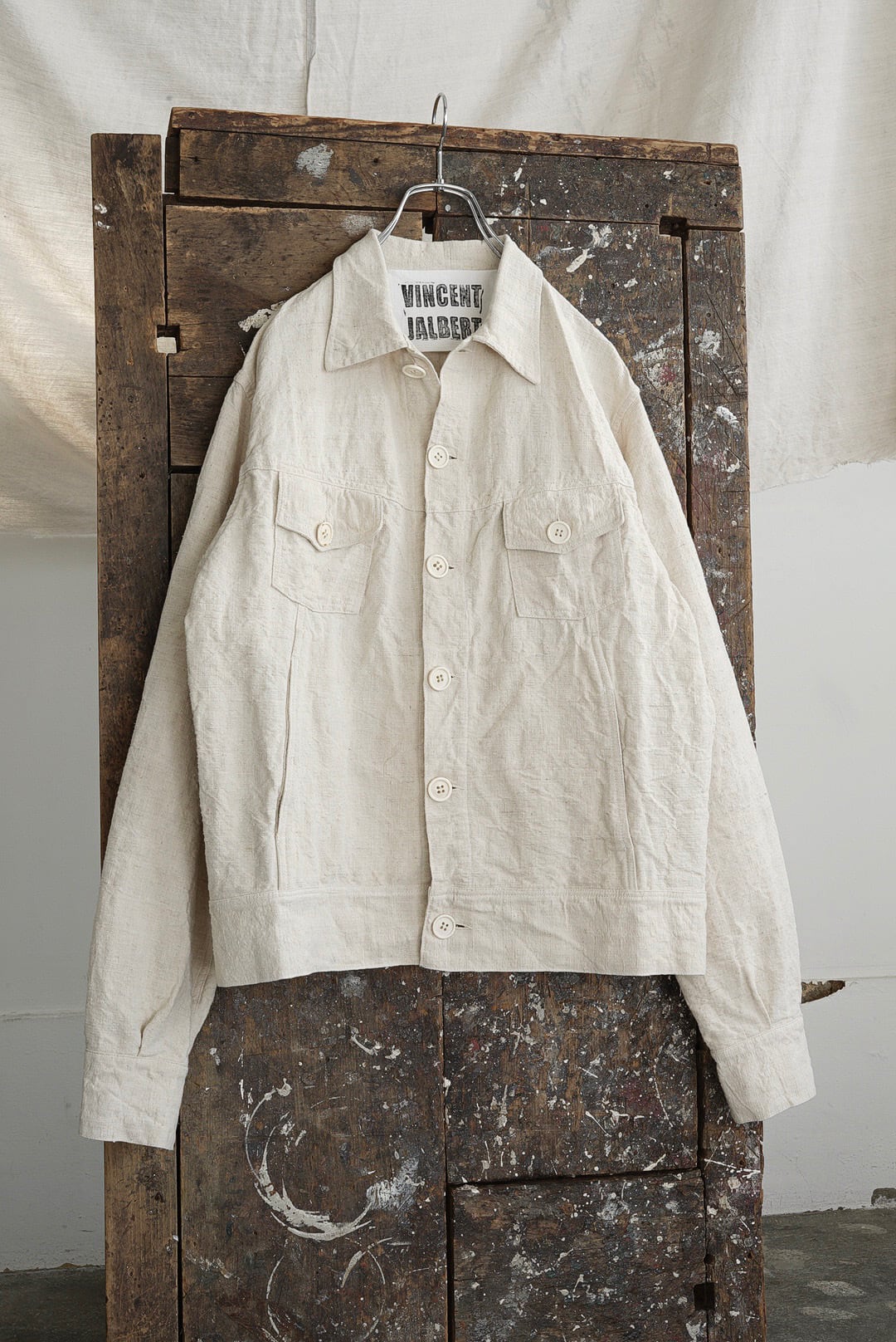 VINCENT JALBERT - VINTAGE FRENCH LINEN DENIM TYPE JACKET (NATURAL)