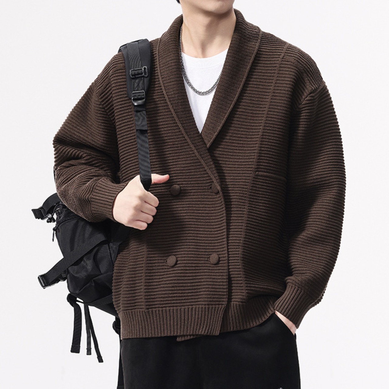 ダブルブレストワイドカラーニットカーディガン 　TB1782・画像2