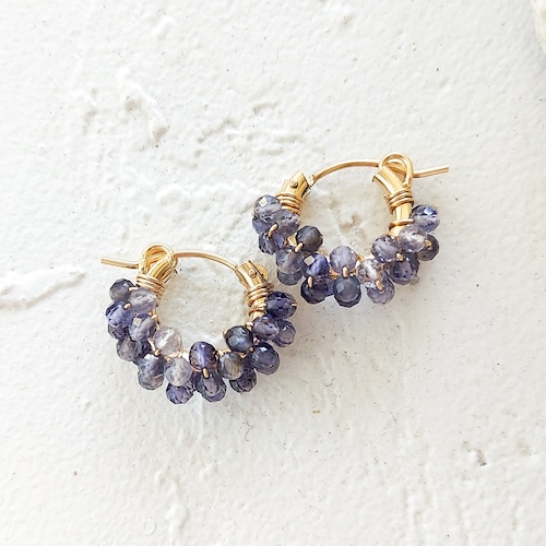 14kgf Iolite wrapped hoop pierced earrings / earrings