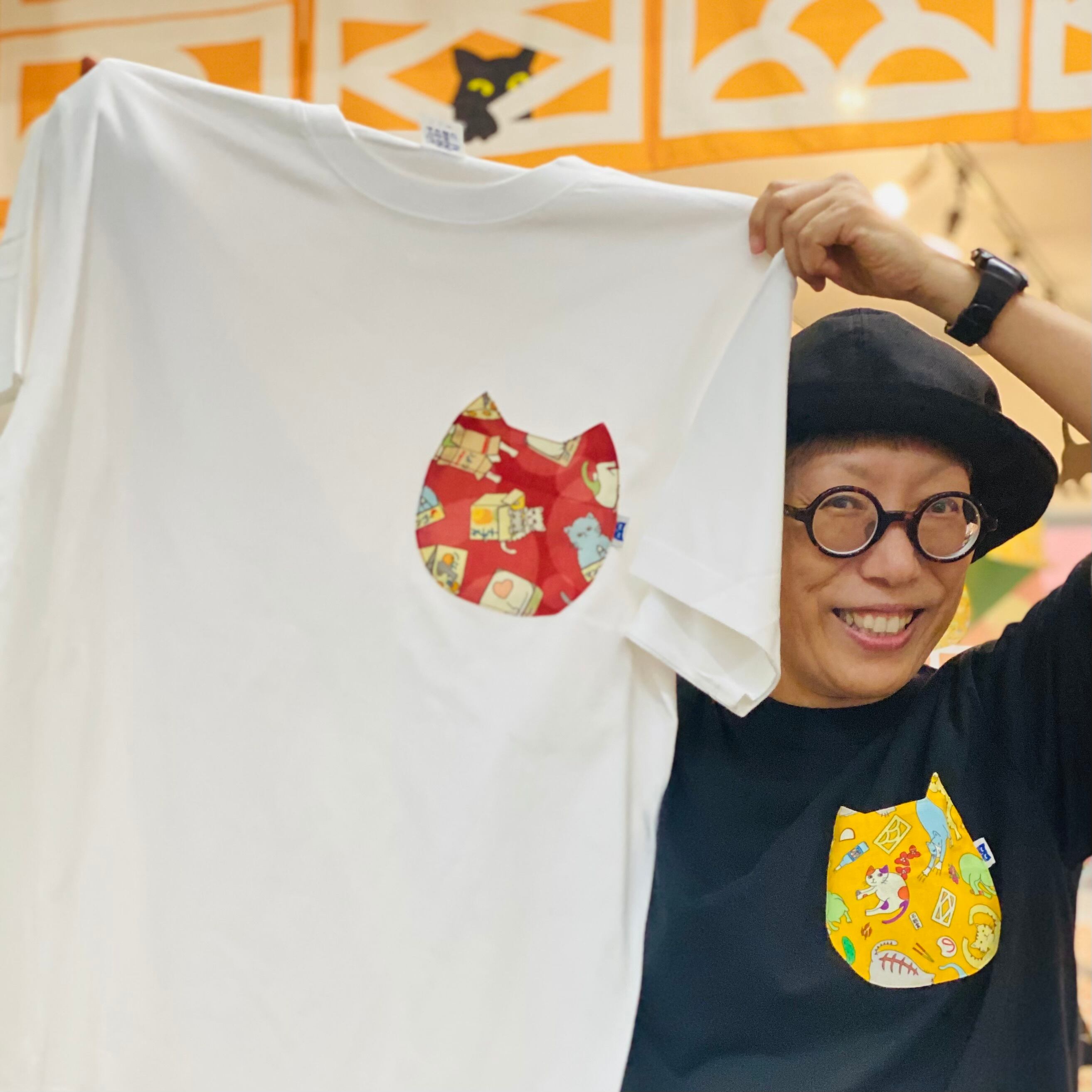 猫型ポケットTシャツ・白(箱猫・浅瀬) | 海猫商店