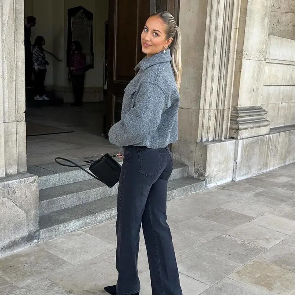 ジッパー付きウルフクロップドジャケット ショートコート ツイード