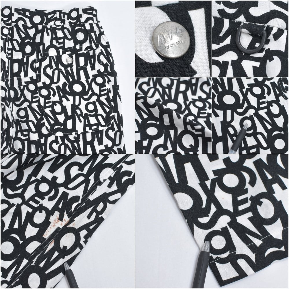 アメリカ製 AiE エーアイイー 英字総柄 デザイン ベルト付き コットンパンツ アメリカ製 AiE エーアイイー 英字総柄 デザイン ベルト付き