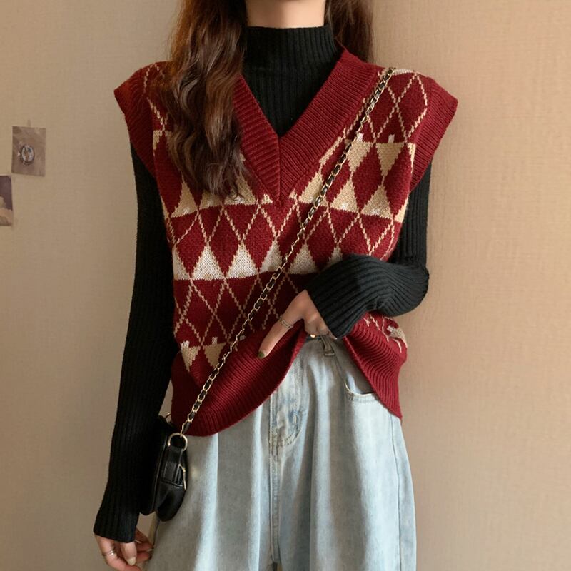 スプリングスタイルスタンダードVネックセーター ニットレディース レトロ 春物 試着室50044135310