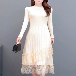 【送料無料】 ロングワンピ 3色 ニットワンピース ひざ丈 ミモレ ゆったり ゆる 長袖 ハイネック Aライン フレア プルオーバー レース 厚手生地 伸縮性 ニット エレガント 可愛い 大人可愛い きれいめ シンプル カジュアル シック コンサバ 華やか 大人 上品 おしゃれ お洒落 主役級 こなれ感 高見え 高級感 フェミニン 無地 冬 レディース 女性用 30代 40代 デート お出かけ 女子会 お呼ばれ 休日 お茶会 授業参観 着回し ファッション スタイル 楽ちん 体型カバー 定番 垢抜け