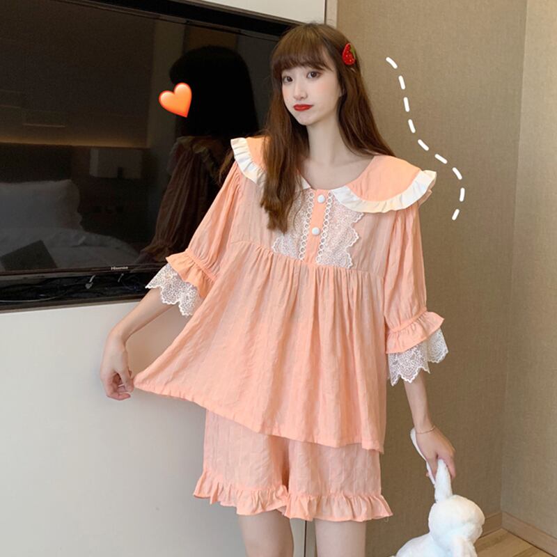 レースカラーレディースサマー 大人ガーリー スウィート キュート カジュアル 夏物 ステッチ 萌量不足65694986783