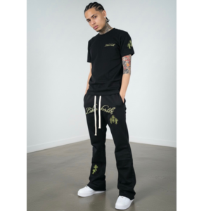 ERDOLADO brand logo yellow sweat flare pants