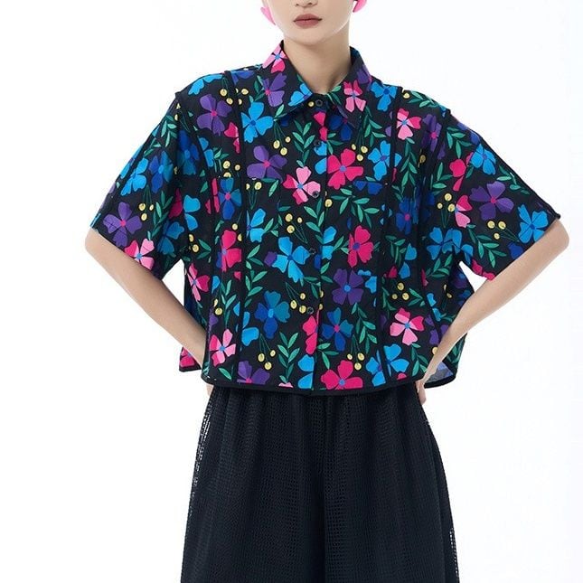 FLOWER PRINT HALF SLEEVES SHORT DESIGN SHRIT 2colors M-14005