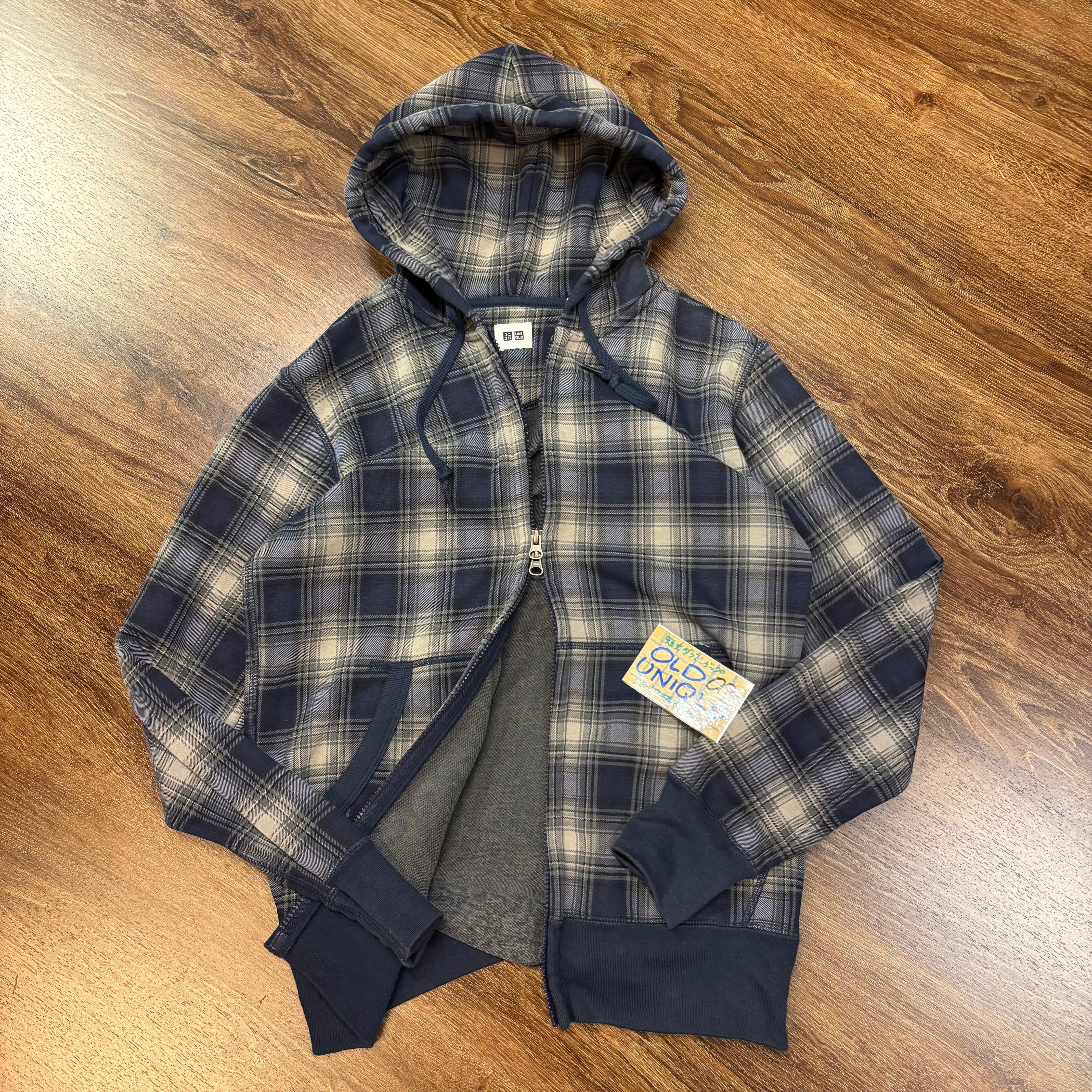 00s OLD UNIQLO フルジップパーカー ダブルジップ チェック 00s OLD UNIQLO 短丈ダブルジップチェック柄パーカー | 古着屋PENNY