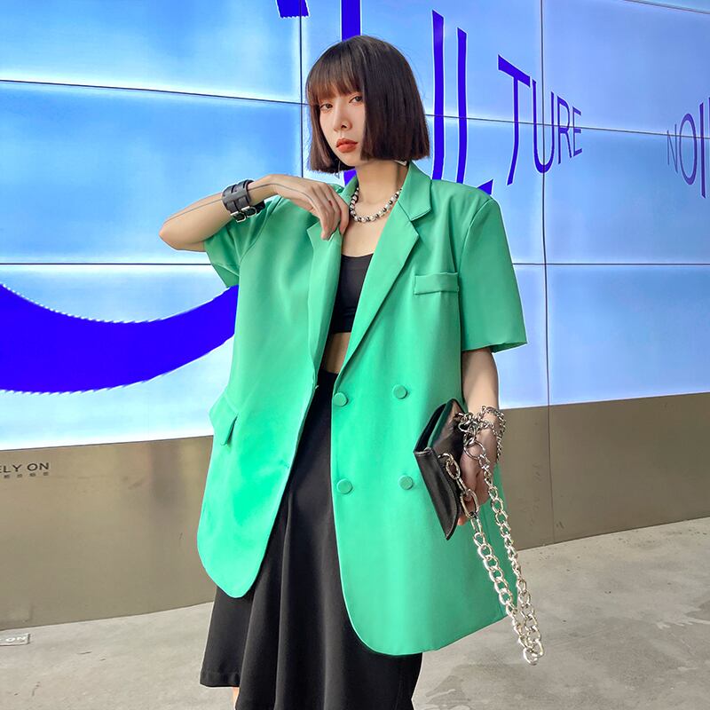 グリーンジャケット サマー薄手レッドルーズカジュアル 夏物 ラブタオタオダレンハウス21277972914