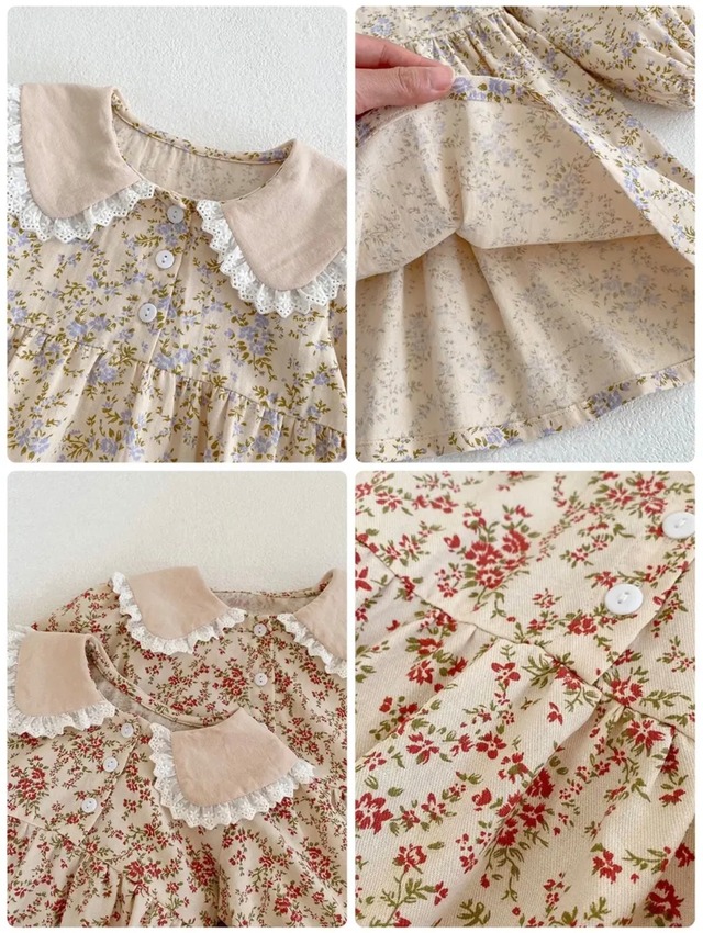 【取寄】レース襟の花柄ワンピース