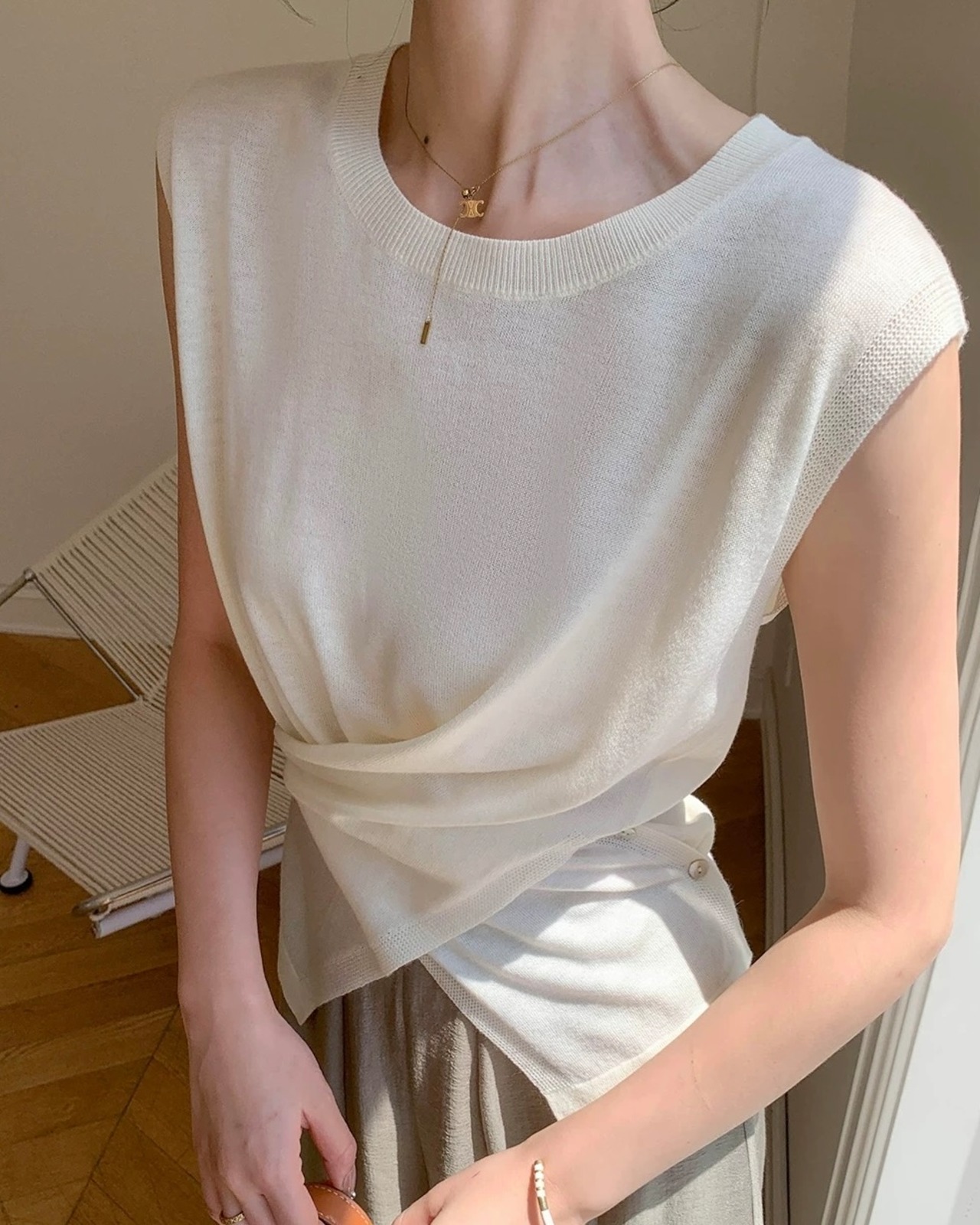 Waist cross design sleeveless top  N1215