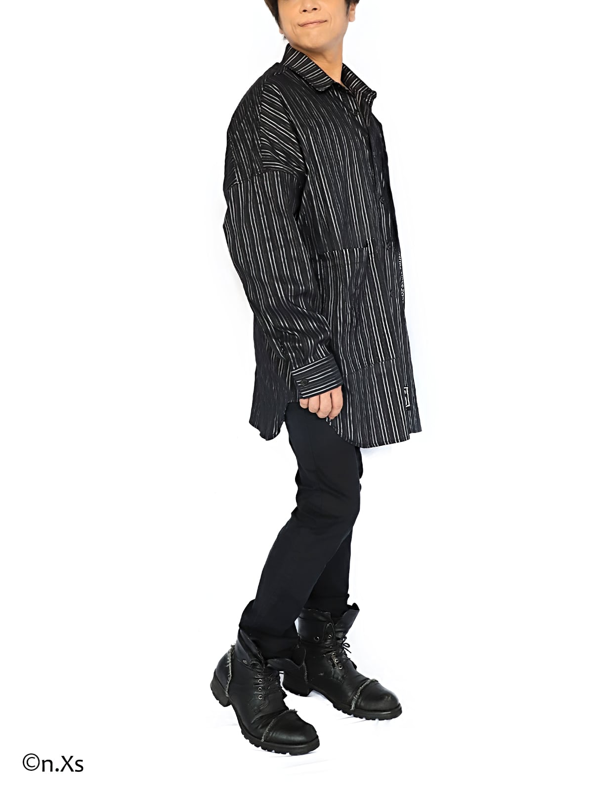 リラックスフィットシャツ タータンストライプ BLACK＆SILVER | n.Xs