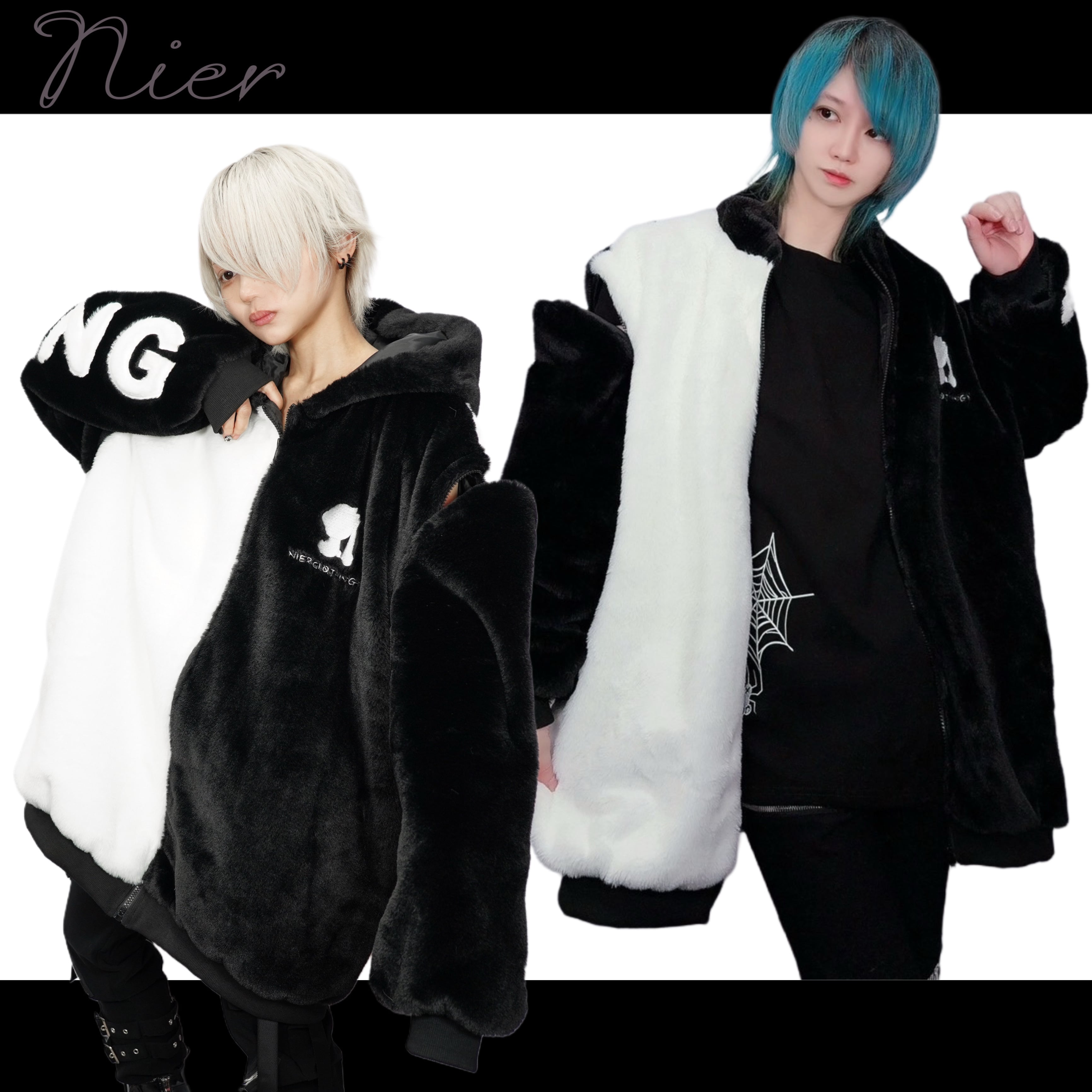 超ふわもこ2WAY OFF-SHOULDER TWO-TONE OUTER【WHITE×BLACK 超ふわもこ2WAY OFF-SHOULDER TWO-TONE OUTER【WHITE×BLACK