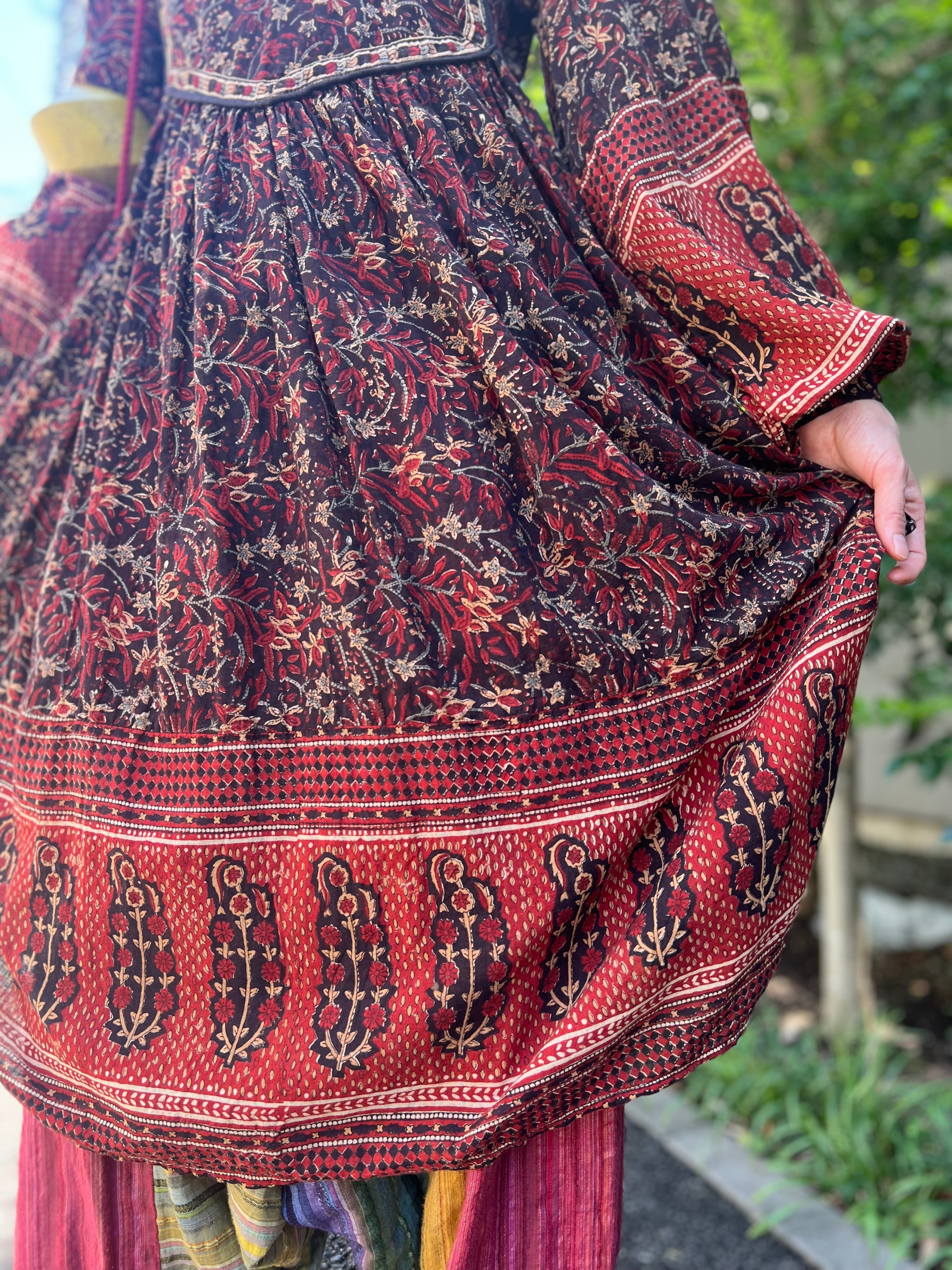 vintage  インド綿　ワンピース　ハンド刺繍　パープル