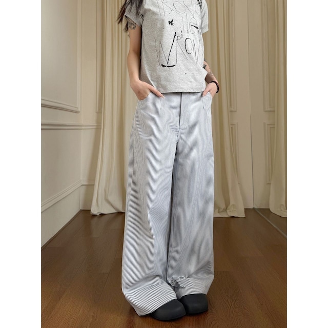 ヒッコリーストライプハートルーズパンツ 2col R00495