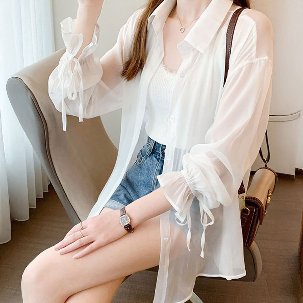 シアー シャツ 長袖 レディース 春 夏 秋 韓国 UVカット 紫外線対策 日焼け防止 きれいめ 大人 シンプル 透け感 おしゃれ 重ね着 シアーカーディガン 大人可愛い 大人女子