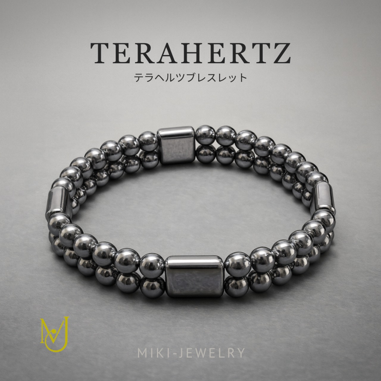 重なる煌めきがエネルギーを強く巡らせるテラヘルツストーン | MIKI-JEWELRY テラヘルツ〈ダブルライン〉ブレスレット | Terahertz Double-Line Bracelet