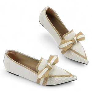 253-S-6　ニットリボンシューズ　ホワイト　Knit ribbon shoes White