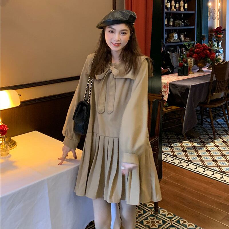 スタンダードスタイルドレス レディーススプリングプリーツスカート ルーズ薄手 レトロ 春物 萌量不足27823413941