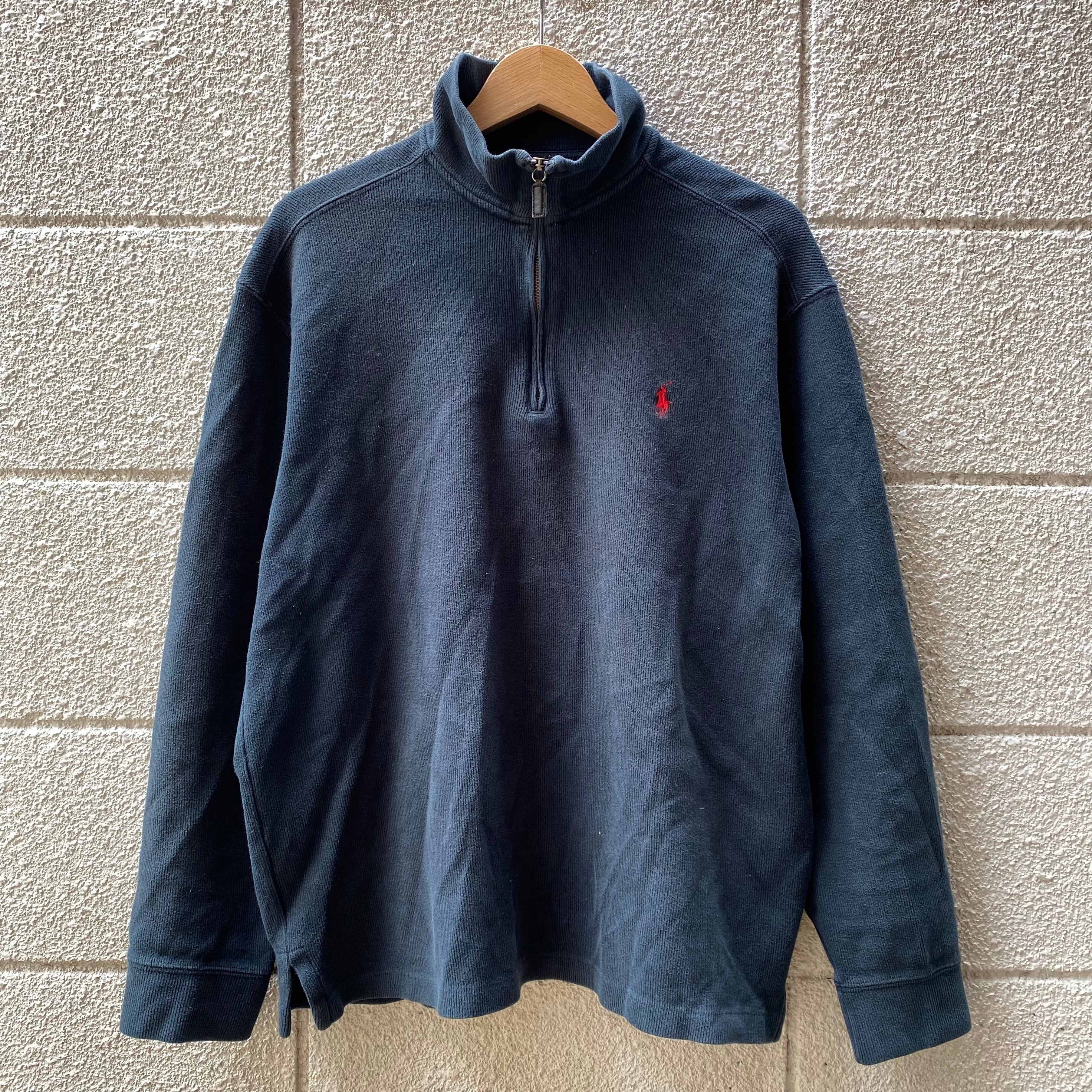 美品 90s Poloラルフローレン ハーフジップ リブニット スウェット XL