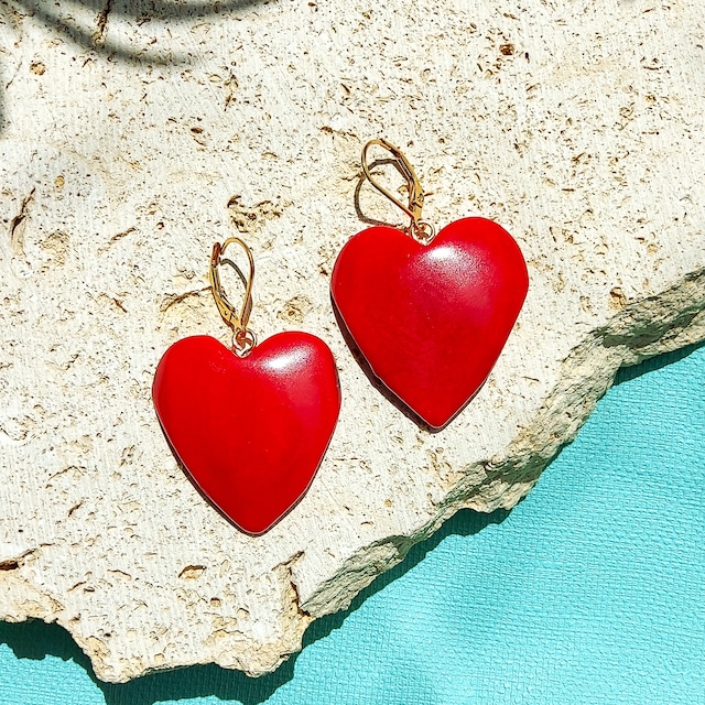 14kgf Red Hearts Tagua Nuts earrings
