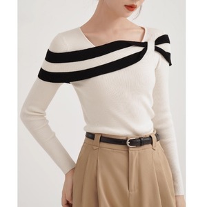 monotone ribbon knit tops＜t1758＞