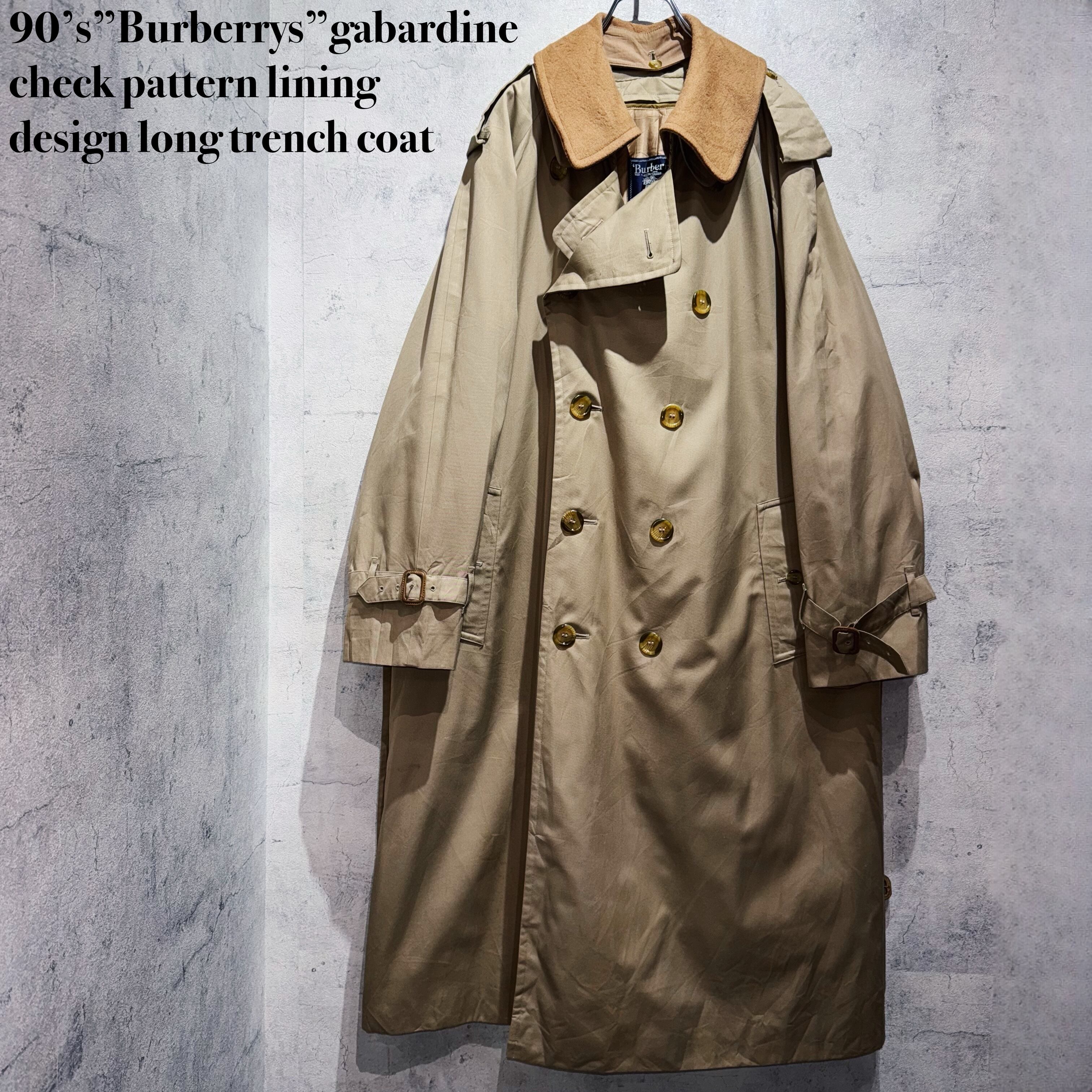 90’s”Burberrys”gabardine check pattern lining design long trench coat
