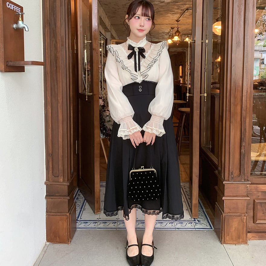 量産型 クラロリ ワンピース フリル レース ロング丈 清楚系 ロリィタ