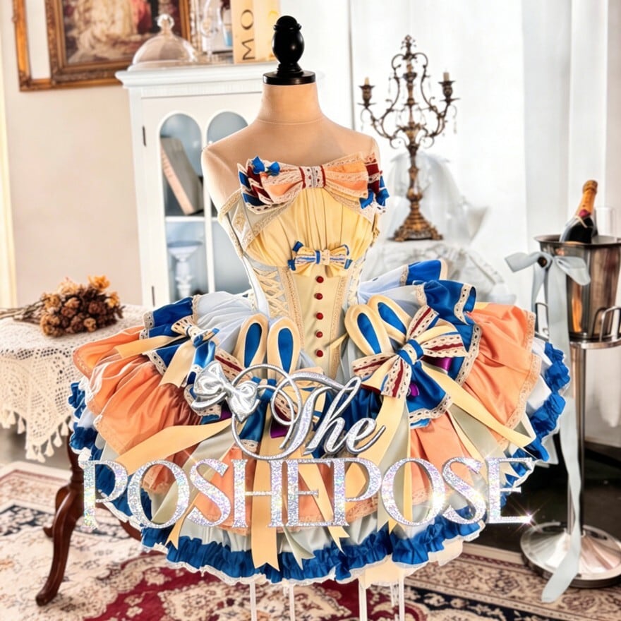 ライブ ステージ衣装 ロリータファッション ピーチブルーリボンドレス