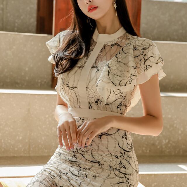 パーティードレス ブラック ベアトップ シースルー袖 マーメイドライド  