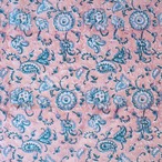 ブロックプリント生地【50cm単位】インド綿 花柄&ペイズリー ピンク #24154-PK1