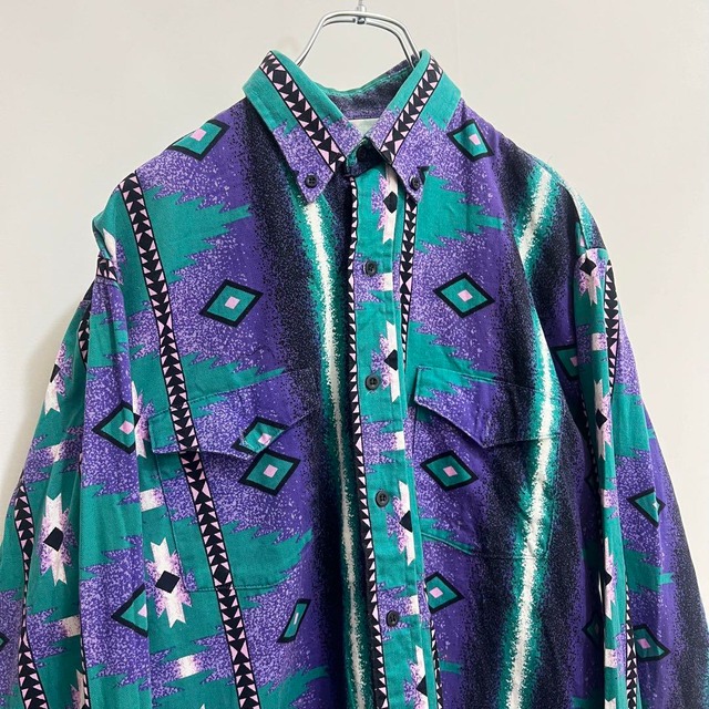 80s ラングラー  ウエスタンシャツ　総柄シャツ　長袖　wrangler 古着