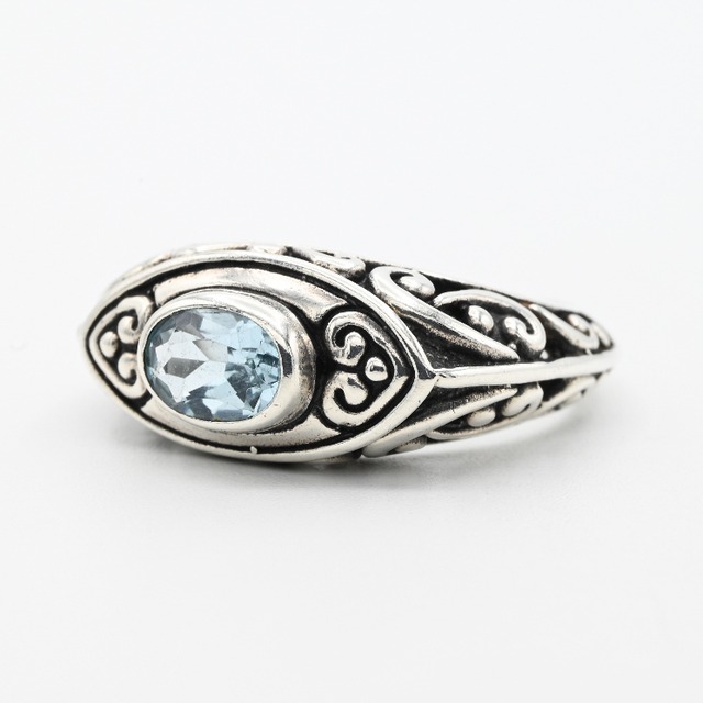 Blue Topaz Accent Open Work Ornamental Design Ring #16.0 / Denmark