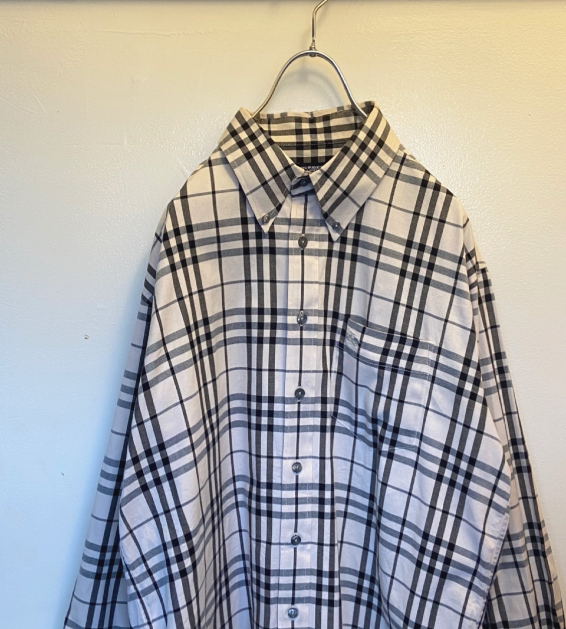 90s古着 BURBERRY/バーバリーノバチェックシャツ 刺繍ロゴ