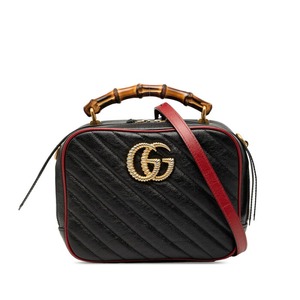 グッチ バンブー GGマーモント ショルダーバッグ ハンドバッグ 2WAY 602270 ブラック レッド レザー レディース GUCCI 【中古】