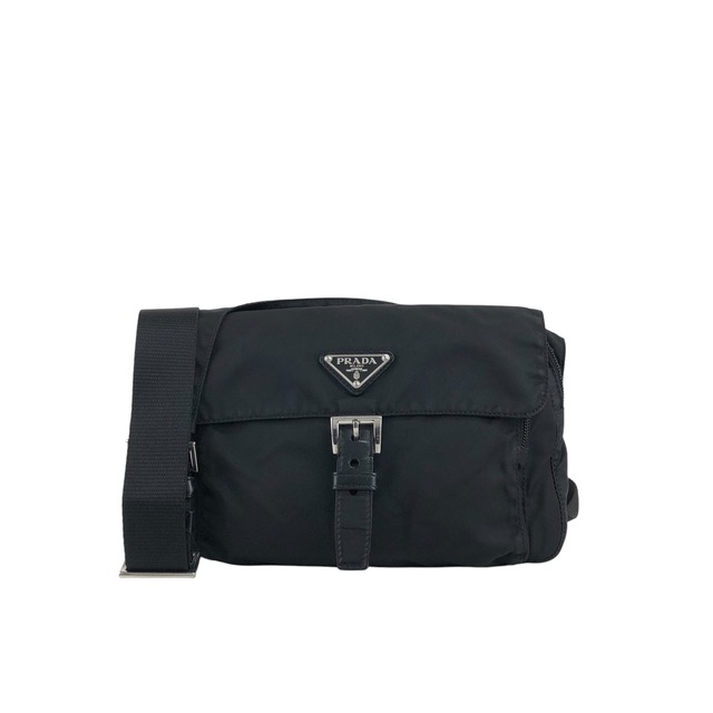 PRADA プラダ ショルダーバッグ ブラック トライアングルロゴ フロントバックル ナイロン vintage ヴィンテージ オールド 3nuzig