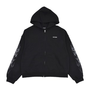 【WE11DONE】BLACK LACE PATTERN LOGO HOODIE ZIP-UP