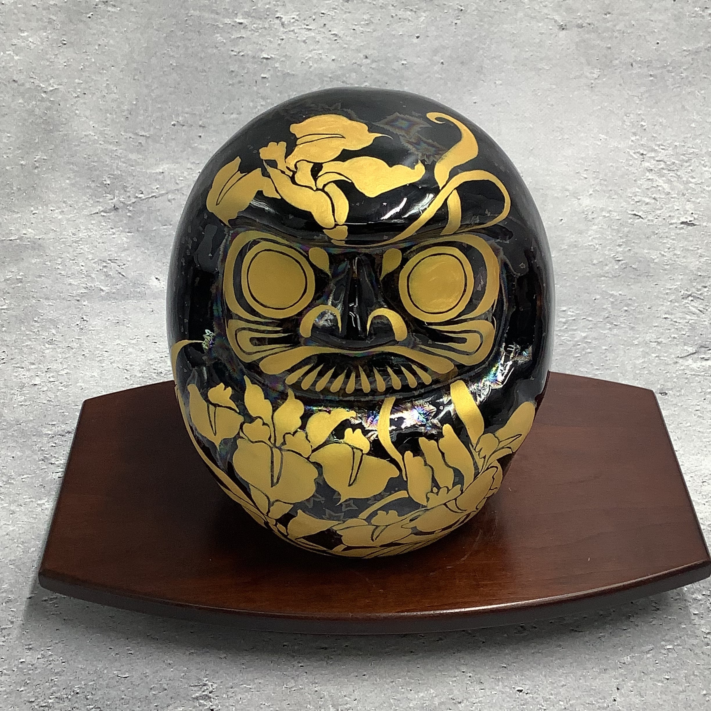 新作】達磨 ダルマ （中）星結晶（黒）×金彩 菖蒲 置物オブジェ | 京焼
