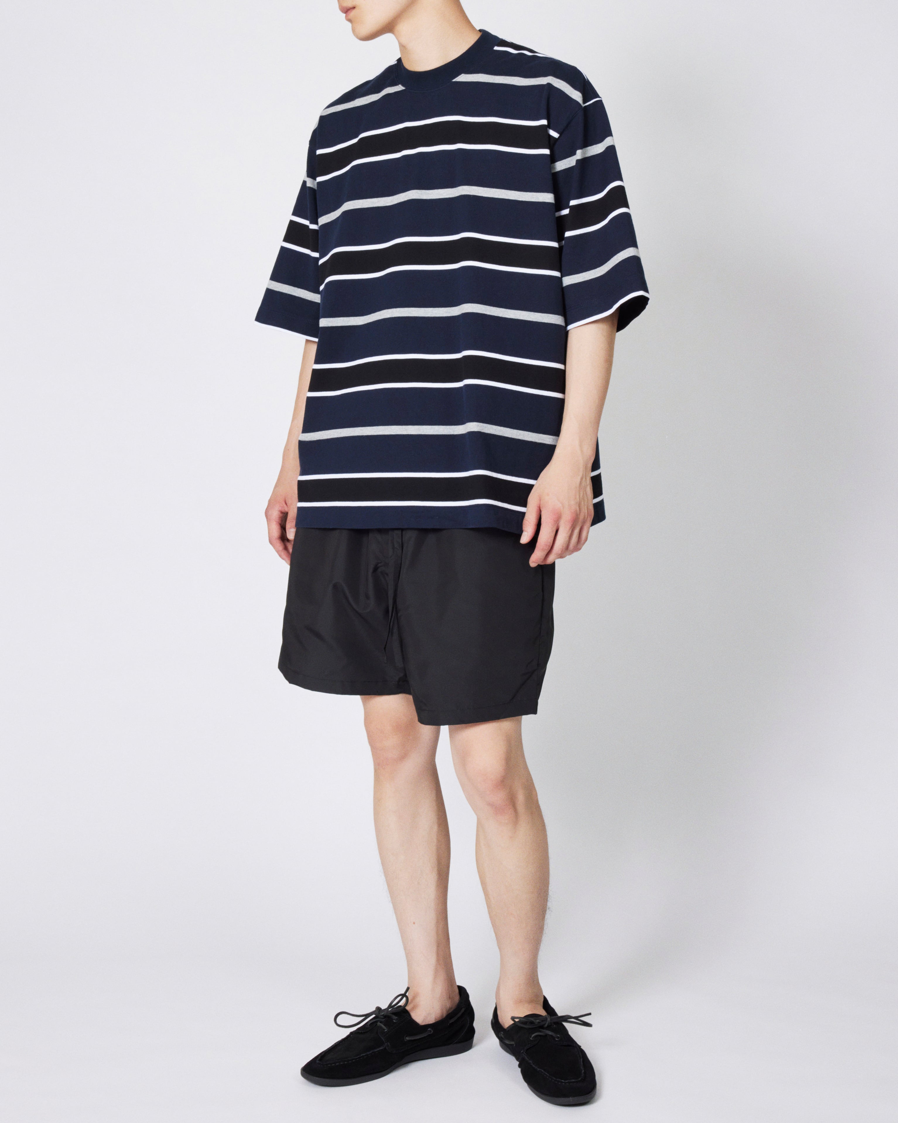 everyone multi border short sleeve tee shirt (NAVY/BLACK) | everyone