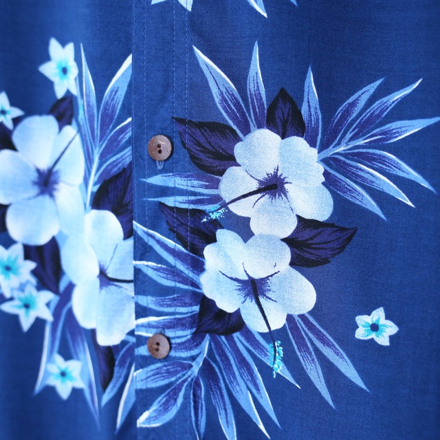 blue base flower pattern loose silhouette h/s shirt