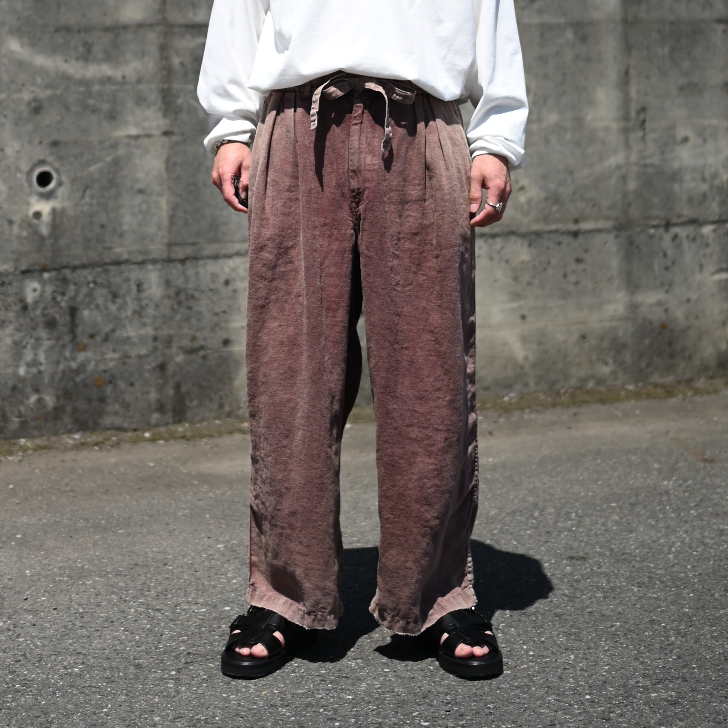 ANACHRONORM / FADED SULFUR DYED LINEN WIDE EASY PANTS | GANKO