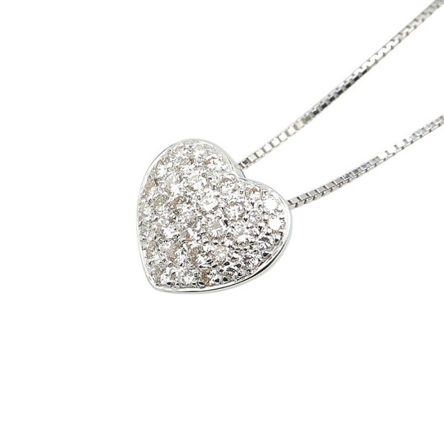 K18WG ホワイトゴールド ダイヤ0.62ct ハート モチーフ ネックレス レディース 【中古】