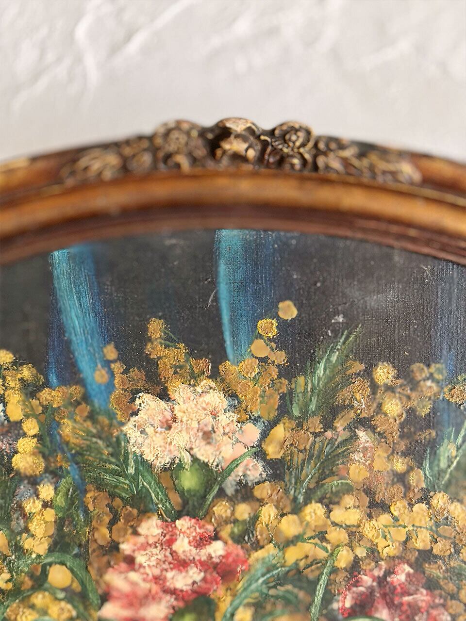 ミモザとカーネーションの油絵 額装 アート | Brocante de La Cocotte