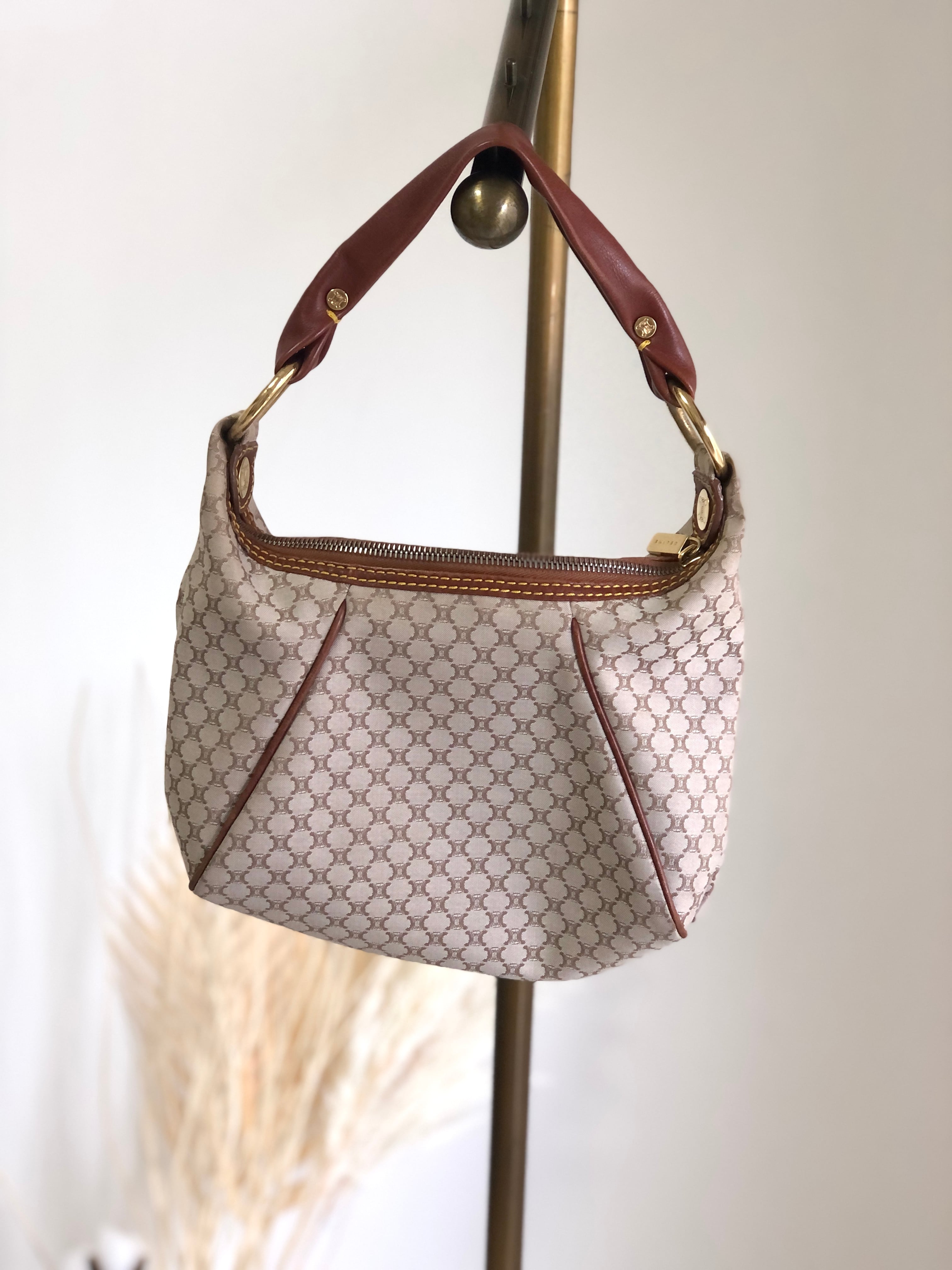 【 日本直送 名牌中古包 】CELINE セリーヌ マカダム ショルダーバッグ ベージュ キャンバス ホーボー vintage ヴィンテージ jw2bsj - ショルダーバッグ - 革 ブラウン