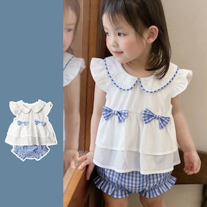 【BABY&KID】ブルー蝶結びブラウス＆ブルマ